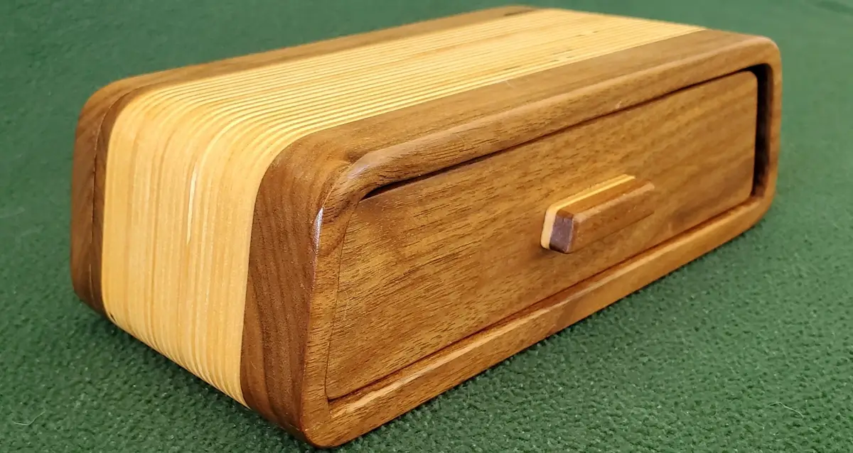 finished bandsaw box woodworking project with sanding and finishing techniques applied